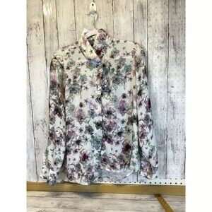 H&M Women’s Button-Up Blouse | Floral Print | White | Size 14